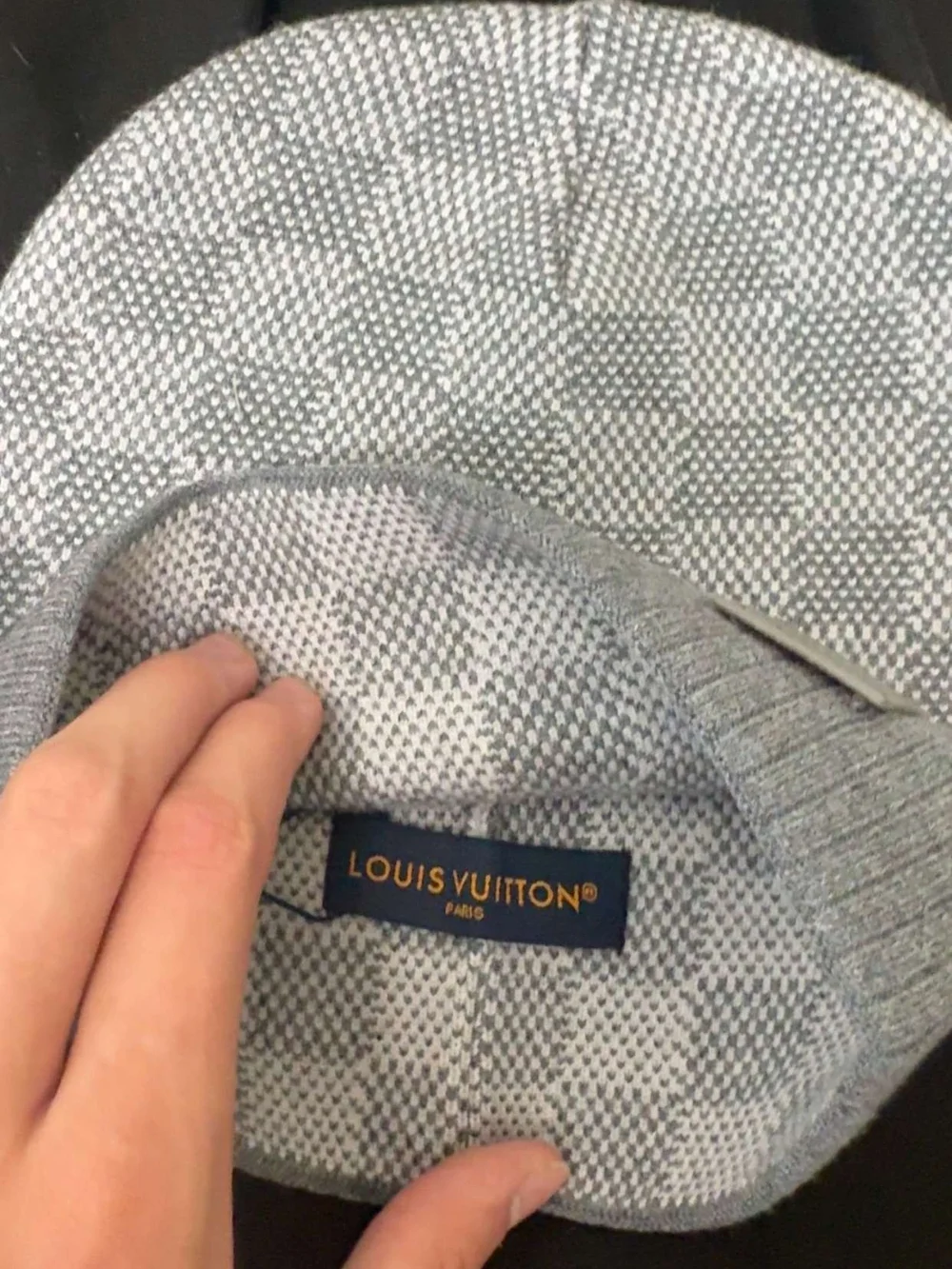 Louis Vuitton Gray Ribbed Knit Beanie with Logo Patch